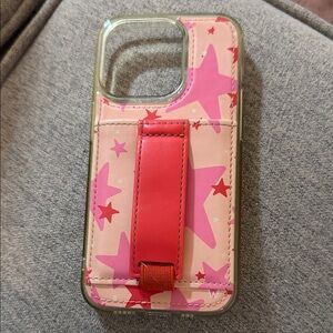 Walli iPhone 14 Pro Pink and Red Star Pattern Phone Case with Strap